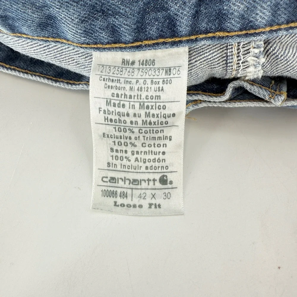Carhartt Men's Denim Jeans 39.5x28 Loose Fit Blue 100% Cotton Workwear Heavyduty